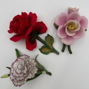 Porcelain Flower Figurines Lot of‎ 3 Lenox 1989 Napoleon Capodimonte Decor Italy